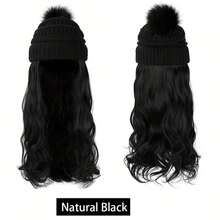 Gorro de invierno sintético de 20 pulgadas con extensión de cabello ondulado y peluca sintética de invierno cálida de punto, adecuado para uso diario de las damas - Multicolor - Ver 6