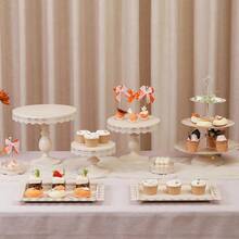 8-Piece Dessert Table Display Set: Romantic Golden Round Cake Stand & Cupcake Tower For Birthday Parties, Weddings & Baby Showers, Gold/Cream White,Christmas Decorations For Home,Christmas Decor,Funny Gifts - 奶油白 - 查看 4