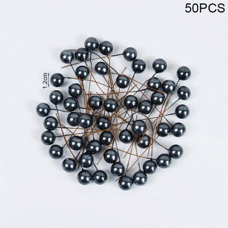 50 件闪光迷你浆果塑料假水果小仿珍珠花花蕊樱桃婚礼 DIY 礼盒装饰圣诞花环 - 彩色 - 查看 24