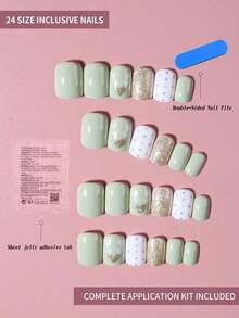 24pcs/Set Medium Square Shiny Colored French Manicure Nail Stickers, Containing Glter, Full Coverage Acrylic False Nails, Inclus 1pc Jelly Gel And 1pc Nail File, Suable For Women And S For Daily Work, Study And Garings - Nhiều màu 5 - Xem 7