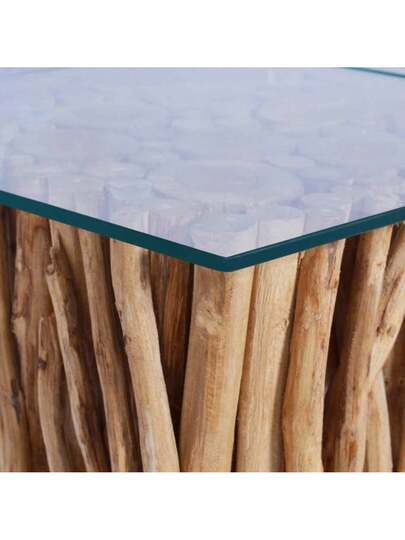 VidaXL Coffee Tafel Glass Top 66x66x40 Cm Solid Teak view 5