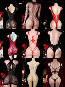 Conjunto de 9 piezas de ropa interior sexy de red calada para mujer para una noche romántica