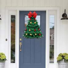 de Navidadángulo de 24 pulgadas para puerta delantera, de adorno hecha a mano, guirnalda con forma de árbol con bolas de moco, decoración colgante para el hogar, - Estilo C (sin luz) - Ver 5