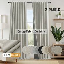 100% Blackout Curtains Thick Linen-Like Back Tab Curtains Burlap Window Treatment Thermal Insulated Privacy Protection Boho Drapes For Living Room Bedroom Dining Room - Taupe - Xem 1