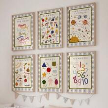 6pcs/Set, Mix And Match Educational Prints, Boho Playroom Wall Art, Unframed Alphabet Posters, Weather Print, Shapes Poster, Neutral Classroom Wall Decor, Canvas Artwork For Living Room, Bedroom, Home Office, Dorm, Hallway, Home And Room Decoration - Baby Blue - View 3