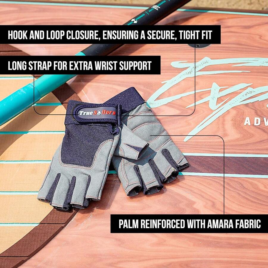 Guantes de Vela MRX BOXING & FITNESS con 3/4 Dedos y Agarre para Hombres y Mujeres, Ideales para Kayak, Entrenamientos, Guante de Vela - Dedo cortado Azul, Gris - Ver 1