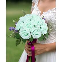 50Pcs Artificial Roses With Stems Real Touch Foam Flowers For DIY Wedding Bouquet, Baby Shower Centerpiece, Floral Arrangement, Party & Home Decor (Mint Green) - Màu xanh Bạc hà - Xem 8