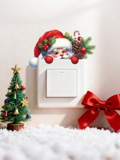 Cute Santa Claus Wall Switch Sticker - Matte Finish Design, Easy To Peel And Stick Home Decor Wall Decal, Add Holiday Ambiance To Your Space, Light Switch Decor | Christmas Theme | PVC Material Christmas Decorations Christmas Decoration Christmas Decorations Home Room Decor
