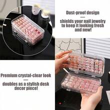 按压式指甲收纳盒三折3页透明空按压式指甲包装盒PET塑料收纳盒带30片双面胶带用于收纳展示美甲艺术业务 - 無色 - 查看 7