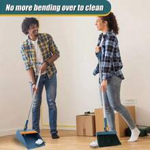 2/3-In-1 Broom And Dustpan (3-In-1 Include Floor Brush) Combo Set-With Garbage Bags - Long Handle Brush With Upright Stand For Home, Office, School Accessory For Kitchen, Dorms, Bathroom- Cleaning Tool Kit - 2-1藍色 - 查看 7
