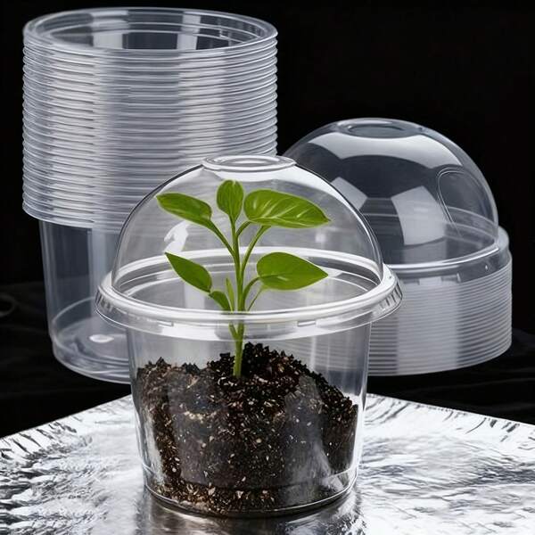 24/48 Pieces Of Nursery Pots With Humidity Tops, Transparent Nursery Pots, Seed Starting Pots, Small Planting Containers, Outdoor Storage