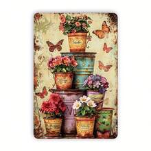 2D Flat Vintage Metal Garden Sign, 8x12 Inches, Countryside Style Butterfly Pattern Decor, Suitable For Indoor And Outdoor Use, Pre-Drilled Holes For Easy Installation, Home, Office, Bar Or Cafe - Multicolor - View 1
