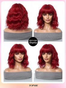 Modische und verspielte weinrote 14-Zoll-Kurzhaar-Bob-Perücke aus hitzebeständigem synthetischem Material für Frauen, für Cosplay, Y2K, Festivals, Geschenke, Halloween-Kostüme