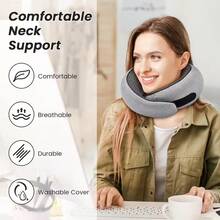 Travel Pillow, Neck Pillow, Neck Pillow For Traveling, 360° Travel Neck Pillows For Airplanes, Travel Essentials, Memory Foam Airplane Pillow, Soft Airplane Neck Pillow Stowable Travel Pillows For Airplanes - 灰黑色 - 查看 3