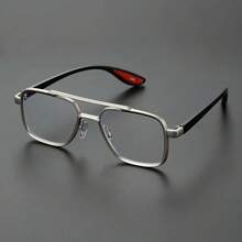 1pcs High-Quality Men's Double Bridge Fashion Transparent Glasses - Fashionable Casual Y2K Style, Black Frame, Red Decoration, Full Edge PC Lenses, Suitable For Daily Wear - Bạc - Xem 12