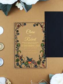 Tarjetas de boda acrílicas románticas - Elegantes invitaciones florales para eventos especiales. Invitación de boda de acrílico transparente, invitación de acrílico elegante con tarjeta de detalles, invitaciones de quinceañera y cumpleaños con flores