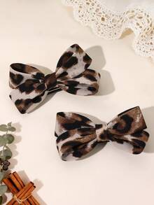 2个豹纹印花发夹，卡其棕色蝴蝶结鳄鱼夹，优雅日常发夹，可爱甜美时尚发卡，女士发饰，发夹，发卡
