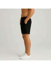 Men's Linen Shorts, Modern And Minimalist Style, Lightweight And Comfortable Fabric - 黑色 - 查看 2