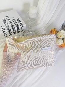 Silver And Gold Daily Simple Make Up Bag, Fashionable And Casual Large Capacity Portable Zipper Makeup Bag, Essential Cosmetic Bag For Travel And Vacation, Cruise Essentials, Beach Essentials, Dorm Room Essentials College, Coin Purse, Christmas Gifts, Pouch, Travel, Gifts For Women, Women's Travel Essential, Pouch, Clutch / Small Handbag, Makeup Organizer, Pouch, Brush Holder, Mini Pouch, Large Capacity Pouch,Gifts For Women,Christmas Gifts,Gift Ideas For Women - Multicolor - View 2