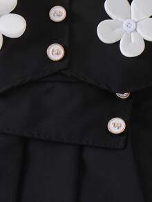 3pcs Baby Girls' Cute Floral Applique Sleeveless Vest + Long Sleeve Shirt + Skirt Set, Spring/Autumn - Black - View 6