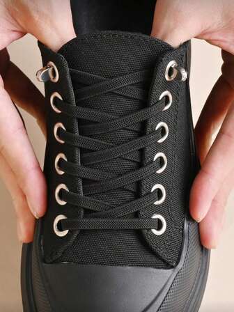 1 Pair Elastic No-Tie Shoelaces, Black, Suitable For Sports Shoes, Casual Shoes, White Shoes, Basketball Shoes, Training Sneakers For Men And Women