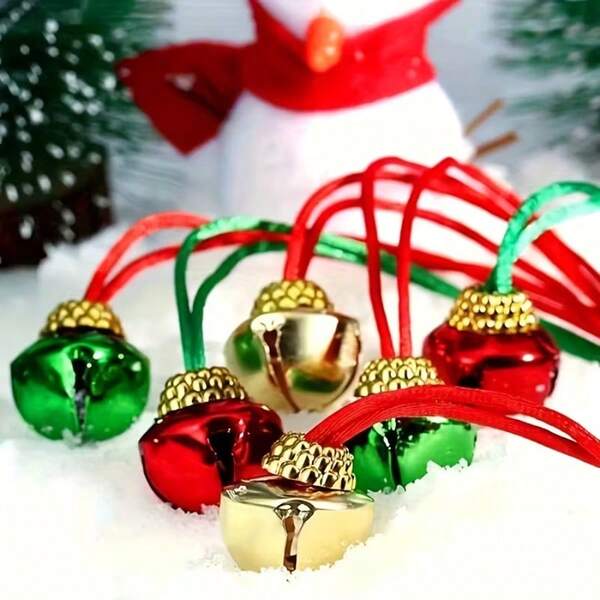 11 Stück Weihnachtsglocken Halsketten Set, Legierung Feiertags Party Accessoires, goldene Schleifen Glocken, Strumpf Dekoration