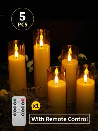 5pcs LED Flameless Candles With Remote/Timer, Battery Powered LED Candles, Flickering Cone Candles, Wishing Candles, Warm White Light, Suitable For Home, Birthday, Proposal, Wedding, Party, Tabletop, Halloween, Christmas, Holiday Decor