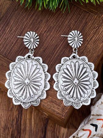 MONLOTTI 4件套复古马球西式水壶图腾椭圆形吊坠耳环套装，复古波西米亚风夸张创意耳环，女士夏季首饰套装，礼物