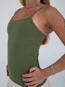 Thin Strap Tank Top In Polyamide, Blouse With Lining, Suplex Blouse - Olive Green - View 2