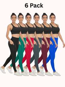 High Waisted Leggings With Phone Pocket For Women - Breathable Softness High Stretch  Yoga Pants For Workout Athletic Running Cycling Yoga Pickleball Exercise Casual - Đen + Xanh + Đỏ + Xám + Xanh lam - Xem 1