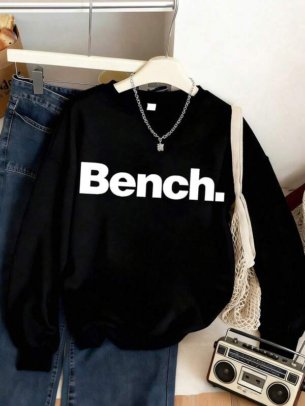 Teen Girl Casual Minimal Slogan Print Pattern Graphic For Girlprinted Round Casual Sweatshirt For Girl, Autumn/Winter,Round-Neck Sweatshirt,Suitable For School, Vacation And Shopping Outfits,Back To School,Suitable For Both Boy And Women, Street Style, Suitable For School, Vacation, Shopping, Sports And Other Occasions