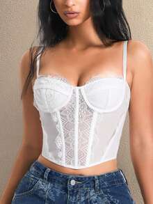 Apperloth Vintage Elegant Solid Lace Up Croset Floral Embroidery Grommet Eyelet Asymmetrical Structure Boned Backless Shapewear Spaghetti Strap Top Halloween Chrristmas Clothes For Women