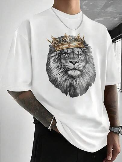 Camiseta elegante de algodón pesado para hombre, camiseta gráfica del Rey León de 220 g/m², regalo perfecto para él, ideal para ropa informal, ideal para hombres que aprecian el estilo audaz y los diseños únicos.