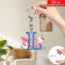 Sanrio Impresión plana 2D, 1 llavero acrílico de Sanrio, 26 letras del alfabeto en inglés de Melody y Hello Kitty, colgante con inicial de nombre, colgante de bolso lindo, llavero de pareja, llavero de coche, adecuado para Navidad, Acción de Gracias, decoración del Día de San Valentín, regalo de carnaval, regalo de Navidad Impresión plana 2D