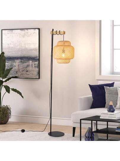 Alpinaluz "ANJA" Vloer Lamp Made Of Wood Wicker Bamboo Shade, Foot Switch, Moderne Living Room Or Kitchen view 5