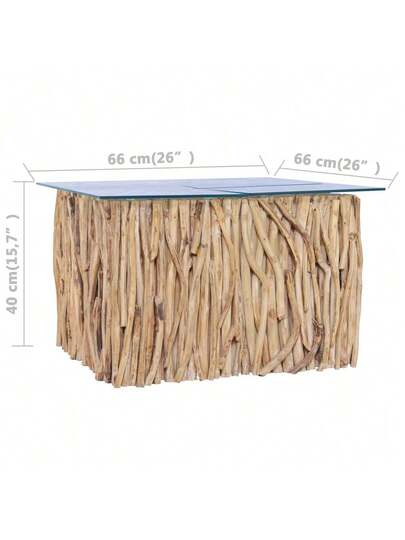 VidaXL Coffee Tafel Glass Top 66x66x40 Cm Solid Teak view 2