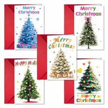 1 pieza Juego de tarjeta de felicitación y sobre de Navidad con diseño de árbol de Navidad, tarjeta en blanco para escribir a mano, tarjeta elegante navideña, tarjeta decorativa para regalo