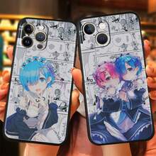 Cartoon ReZERO Girl Covercompatible with  15 14 13 12 11 XS XR X 7 8 6 6S Pro Max Plus mini Black Phone Case,Covercompatible with  17 Hülle, 17 pro Hülle, 17 promax Hülle