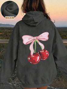 Popular Hoodies For GirlsWomen's Casual Simple Milano Pattern White Hoodie Sweatshirt, Loose Fit, Thick Thermal Lined, Suitable For Autumn And Winter,Long Sleeve Tops Back To School Fall And Winter Clothing Autumn And Winterroomy And Comfortable - 深灰色 2 - 查看 6