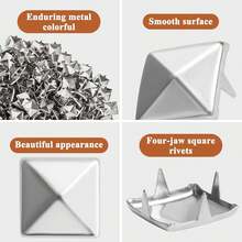 100pcs Pieces 10mm Silver Studs For Clothing Four-Jaw Square Spikes For Crafts Punk Metal Spike Studs For Leather Jacket Bag Dog Collar