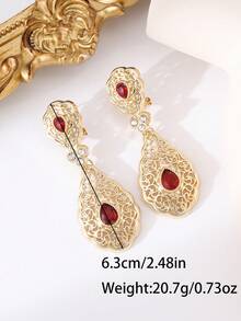 1 Pair Algerian Women's Gold-Plated Earrings, Inlaid With Colorful Rhinestones, French Retro Style, Delicate And Exquisite, Bridal Wedding Party Jewelry, Women's Holiday Gift Valentine's Day Accessories - D-eR0070 - View 6