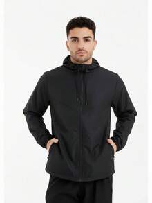 Men's Windbreaker Jacket – Lightweight, Water-Repellent, Lined Hood, Sizes M, L, XL - Black - View 1
