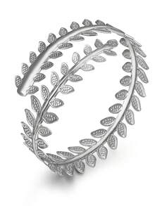 1pc Fashionable Minimalist Geometric Leaf Shaped Bangle Bracelet, Adjustable Open Cuff Wrist Accessory, Versatile Hip-Hop Style