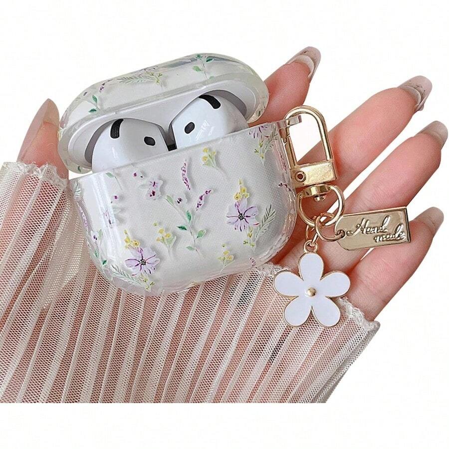 TLL  MINSCOSE Compatible With AirPods 4 Clear Case Cute Aesthetic Flower Pattern Design With Pretty Floral Keychain Soft TPU Protective Shockproof Cover For AirPods 4 For Women Girls-Purple2574 - Màu tím - Xem 1