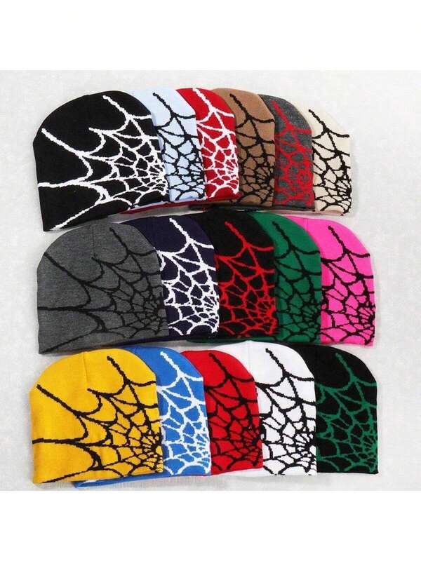 1pc Unisex Spider Web Pattern Beanie Hat, Outdoor Sports Cycling Cap, Fashionable Streetwear Winter Hat, Versatile Knit Cap Accessories For Winter Winter Head Warmer Men's Winter Clothing