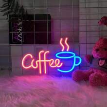 1 Piece, Unique Design, Distinctive Appearance + Acrylic Back Panel + Coffee Coffee Cup-Shaped Neon Light (No Batteries Required) -Worthy Style + Coffee-Themed Lettering + Coffee Cup Pattern/With Switch, Plug-In Compatible + Decorative Ambiance Light + Suitable For Coffee Shop Decoration, Home Decor, Daily Ambiance Creation, Versatile For All Seasons.