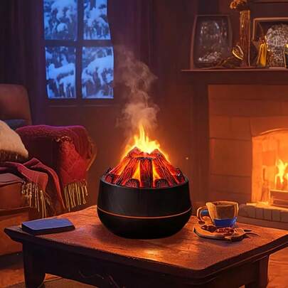 1pc Large Capacity Simulated Charcoal Humidifier - Office Charcoal Fire Design USB Desktop Small Portable Ultra-Quiet, Suitable For Bedroom, Living Room, Office, Yoga.