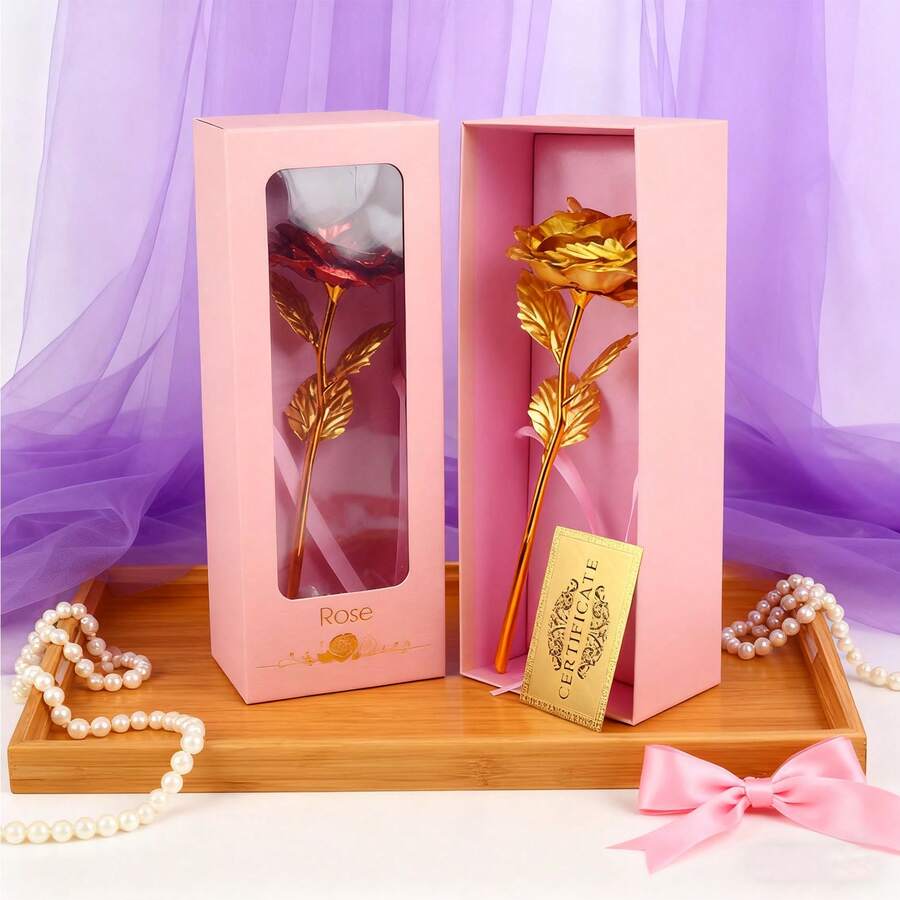 Gold Dipped Rose, Infinity Flower Decor, Hand Dipped In Romantic Roses Gifts For Women For Your Wife's Birthday, Girlfriend's Day, Valentine's Day, Christmas - Hộp hồng hoa hồng vàng - Xem 1