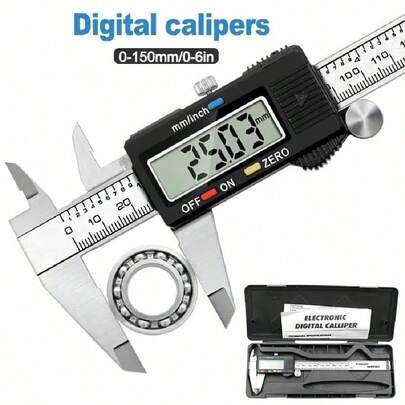 6英寸不锈钢数显卡尺、游标卡尺、千分尺、测量仪器、厚度计深度测量工具0-150mm