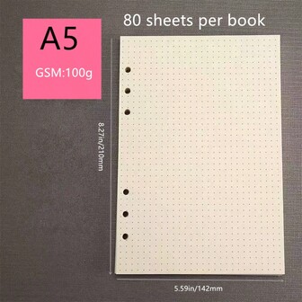 1 Pack 80 Sheets/160 Pages Dot Grid Refill Paper, 100g Thick Cream Dotted Loose Leaf Notebook Paper, Available In 3 Sizes: A6 (6 Holes, 105*170mm/4.13*6.69in), A5 (6 Holes, 142*210mm/5.59*8.27in), B5 (9 Holes, 182*255mm/7.16*10in)